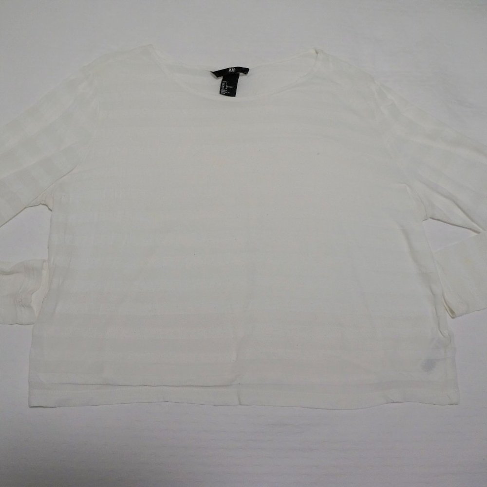 White striped sheer long sleeve crop top